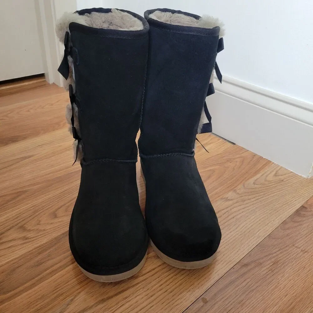 Koolaburra by UGG Victoria Tall Black Suede Bow Boots Size 7